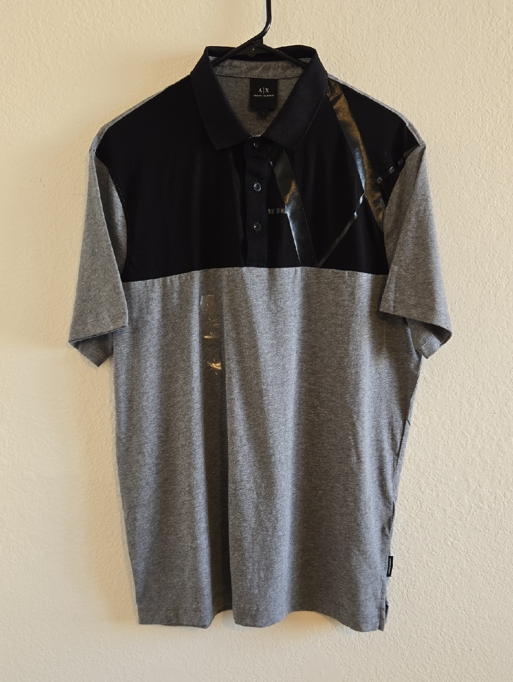 A/X Armani Exchange Men’s Black and Gray Colorblock Polo - Large
